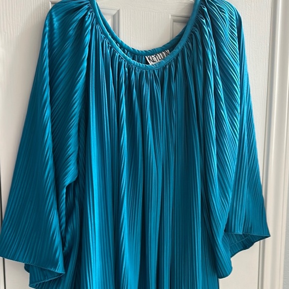 KEYLOUN Blue Pleated Vintage 1970s Maxi House Dress One Size Fits All Retro - Picture 4 of 8